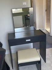 Black Dressing Table / Vanity / Desk With Drawer And Stool. 