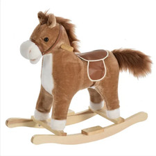 Jouet Kids Classic Plush Rocking Horse Brown Moving Mouth Tail Sounds Toy Ride