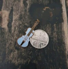 Vintage Enamelled Copper Violin Pin, Blue & Black