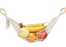 HANGING FRUIT BASKET HOLDER, COTTON MACRAME HAMMOCK KITCHEN BATHROOM RETRO STYLE