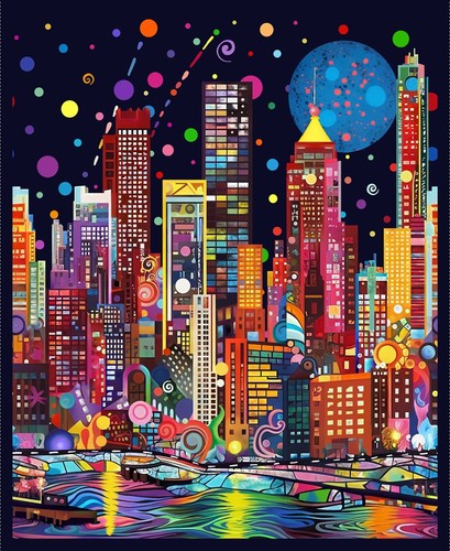 Vibrant city skyline quilting - vibrant,