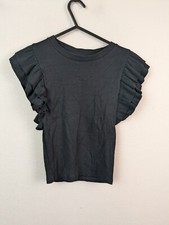 Zara Ladies Size Medium Black Ruffle Sleeve Top Bouse