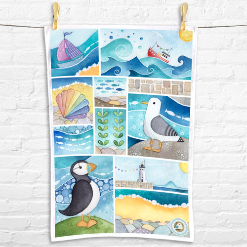 Seaside tea towel puffin - seaside,