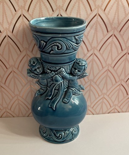 Ceramic cherub angels bell bow - ceramic,