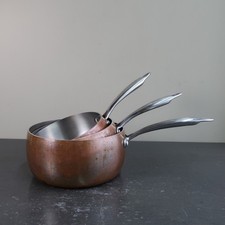 3 Piece Copper Saucepan Set - Stainless Steel Lined Copper Flared Sauté Pans