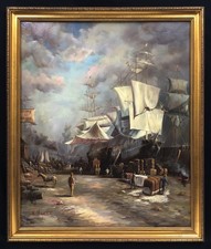 20th Century British School Oil On Canvas Period Maritime Painting. Signed.