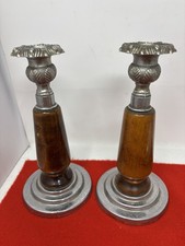 Art Deco Oak Candlesticks with