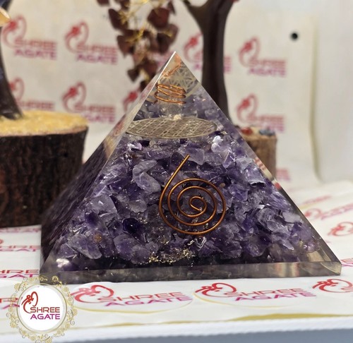 Amethyst orgonite pyramid with - orgonite,