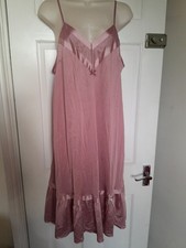 Vintage M & S Dusky Pink Satin Feel Night Slip Dress Size 16 VGC