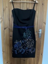 Women’s Debenhams Debut Black Satin Strapless Dress Sequins Embroidered Size 12