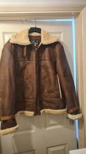 Men Genuine Leather  Tan Colour Fleeced Cosy Inner Winter Jacket Size XL