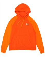UNDER ARMOUR Mens Hoodie Jumper Large Orange Colourblock Cotton KE07