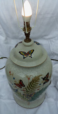 Stunning Large botanical Butterflies & Fern Ceramic Table Lamp by Rochamp