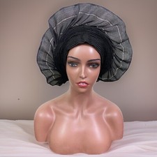 Black Gele, African autogele, adjustable ready to wear gele, Asooke