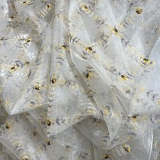 Diamond Floral Embroidered Organza Voile Fabric Sheer Lightweight Dress Curtain