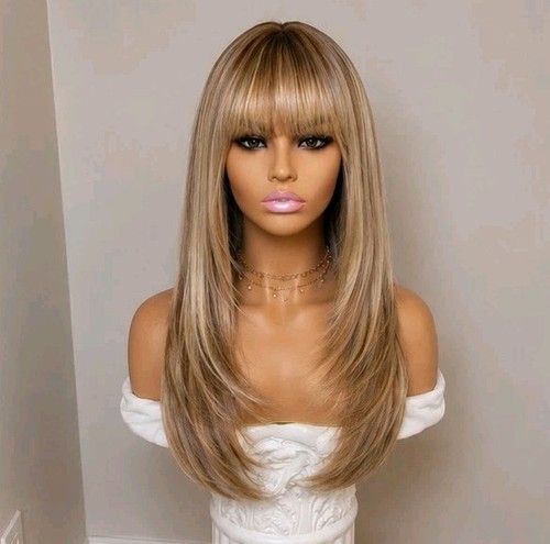 Wig human hair blend long - -,