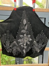 Antique 1910s / 1920s Black Velvet, Beaded & Dimante Fabric Panel