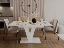 White Marble Dining Table Extendable Marble Effect Kitchen Small 6 8 Seater Cari