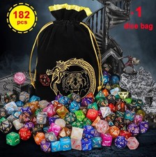 DnD Dice 182 Pieces Multi-Coloured With Bag Table Top RPG Wargames Games