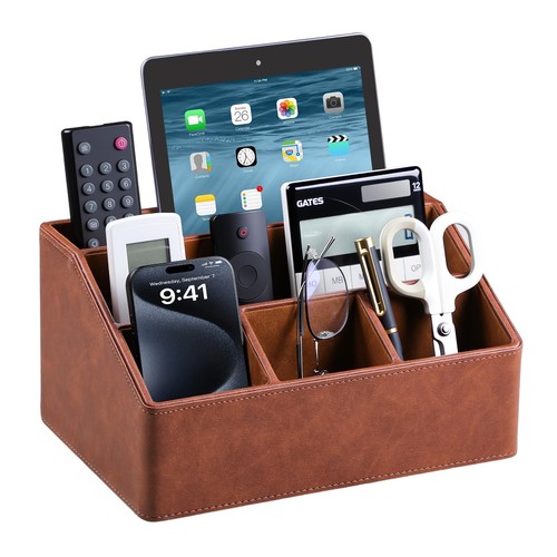 Leather desk organizer - leather,