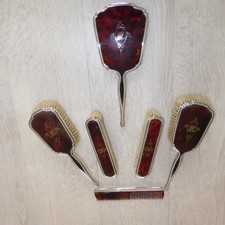 LOVELY SILVER & FAUX TORTOISESHELL 6-PIECE DRESSING TABLE SET, Birmingham 1920s