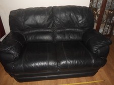 2 seater black leather  settee