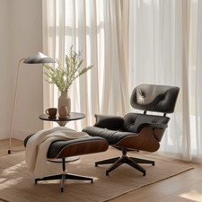 Pro Tall Eames Lounge Chair and Ottoman Italian Real Leather Armchair Recliner