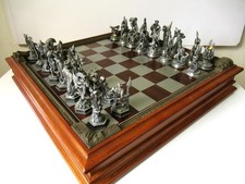 VINTAGE CHESS SET  DANBURY MINT PEWTER  FANTASY OF THE CRYSTAL 1993
