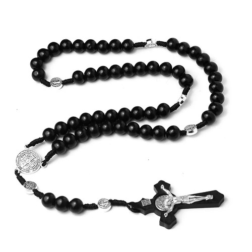 Wooden rosary necklace brown - rosary,