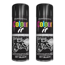 2x Paint Factory Colour It Quick Drying Spray Paint Jet Black Gloss Finis 250ml