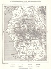 Lake District. Hypsographical Map Cumbrian Mountains. Sketch map 1885 old