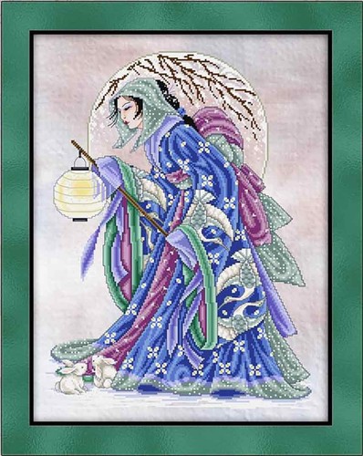 Winter geisha cross stitch - winter,