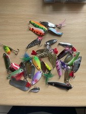 Assortment Of Fishing Lure Spoons Of Various Size, Weight, Colour + Storage Box 