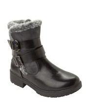 WOMENS BLACK FUR TRIM FLEECE LINED WIDE FIT WARM WINTER ANKLE BOOTS LADIES SIZE