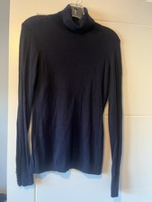 H&M  Navy Blue High Neck Long Sleeve Jumper Gold Buttons Small 8-10