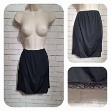 Petticoat Underskirt Slip Black Crochet Lace Hem Knee Length Elastic Size 10 12