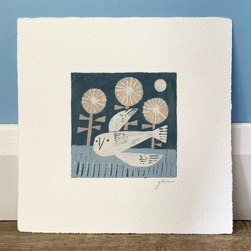 Owl and trees original - -,