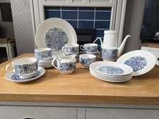 Vintage Pontesa Catalan Collection Toledo 1839 Bonestone Dinnerware- Blue Floral