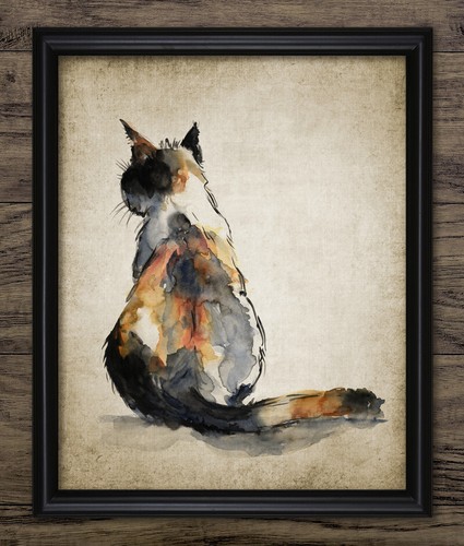 Calico cat watercolour - calico,