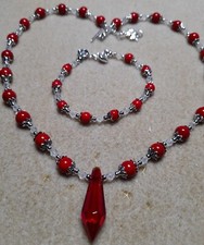 Handmade Genuine Coral and Swarovoski Necklace n Bracelet