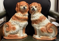 Pair Large 19th Century Staffordshire Glass Eyed Wally Dugs Chimney Dogs