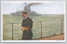 WWI Royal Navy Postcard Admiral Jellicoe on HMS Iron Duke 'Britain Prepared'