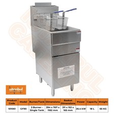 LPG Gas Fryer - 3 Burner Single Tank - Heavy Duty Commercial Deep Fryer