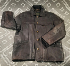 Woodland Mens Real Leather Jacket XL Brown Single Breast Button Fasten Heavy