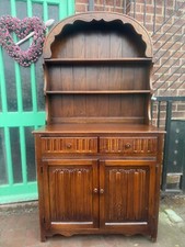 Custom painted small carved vintage dutch dresser plate rack storage cupboard