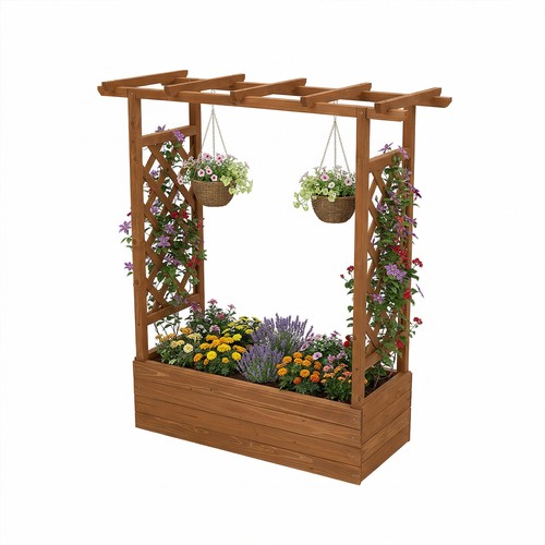 Wooden planter with trellis - wooden,