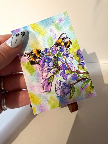 Buzzing blossoms aceo - blossoms, on