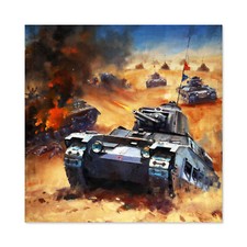 Krogman War WWII UK Desert Tank Battle Painting Wall Art Canvas Print 24X24 In