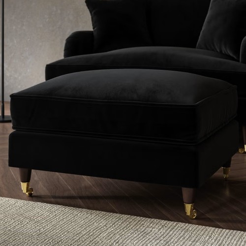 Large black velvet footstool - footstool,