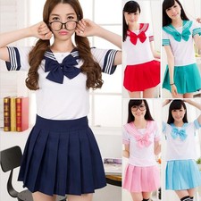 Charming Japanese School Girl Dress Outfit Cosplay Costume Set With Turn-down